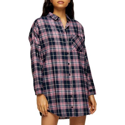 Topshop Check Sleep Pajama Shirt, Blue