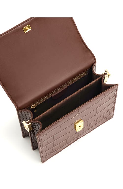 Jw Pei Mini Flap Croc Embossed Faux Leather Crossbody Bag In Umber