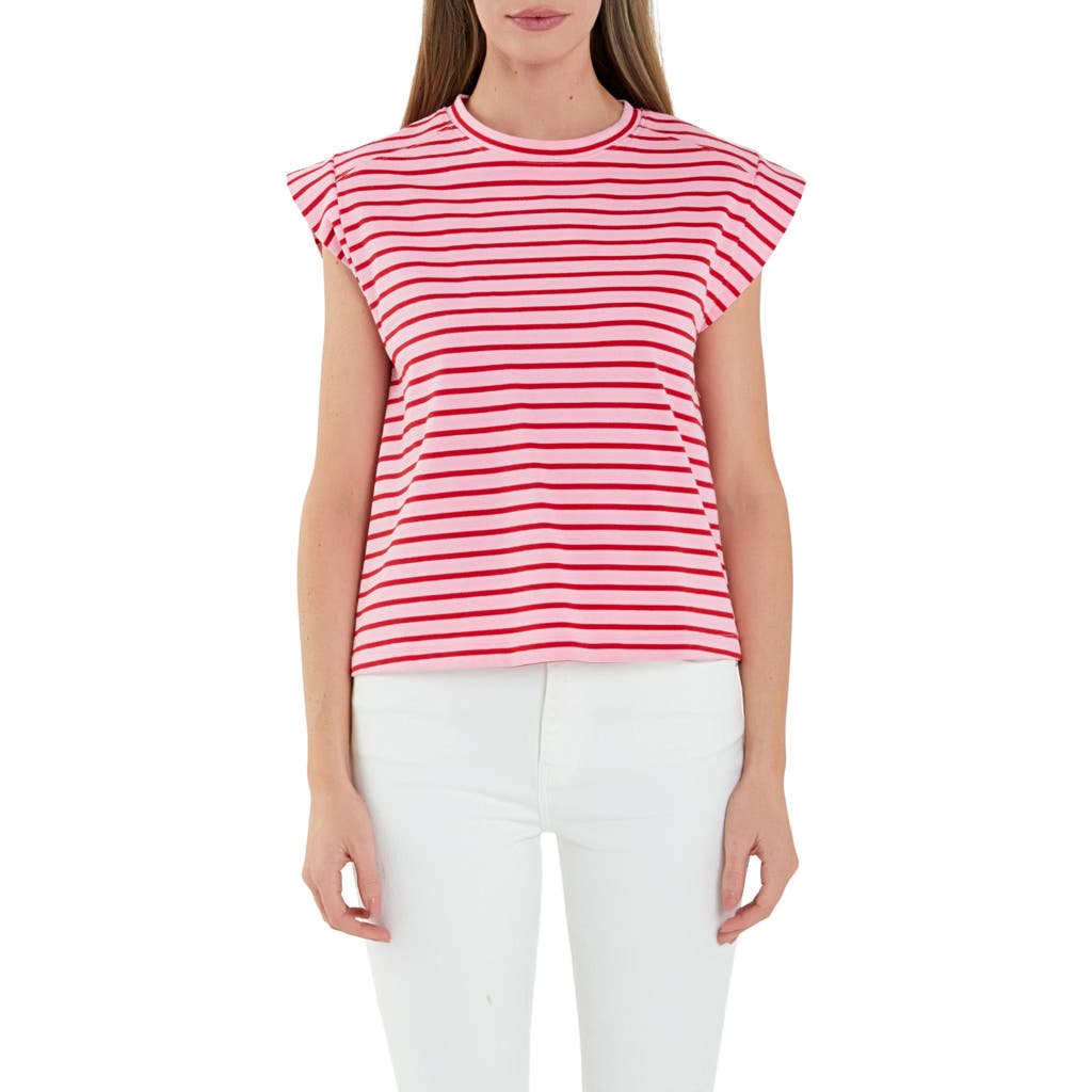 English Factory Stripe Cotton T-shirt In Pink/red
