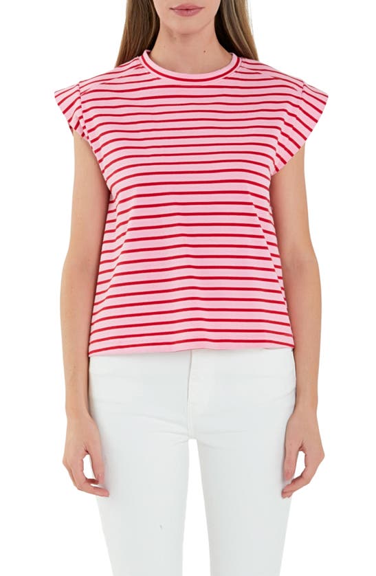 Shop English Factory Stripe Cotton T-shirt In Pink/ Red