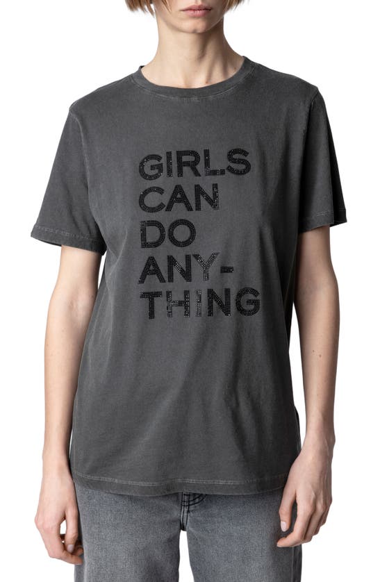 ZADIG & VOLTAIRE BELLA GIRLS CAN DO ANYTHING BEADED GRAPHIC COTTON TEE
