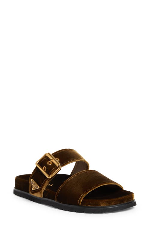 Shop Prada Logo Double Band Slide Sandal In Cacao