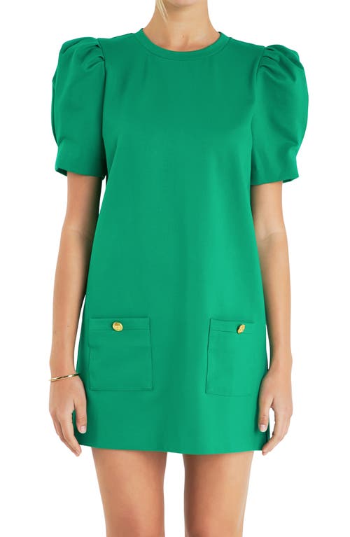 English Factory Puff Sleeve Shift Minidress In Kelly Green