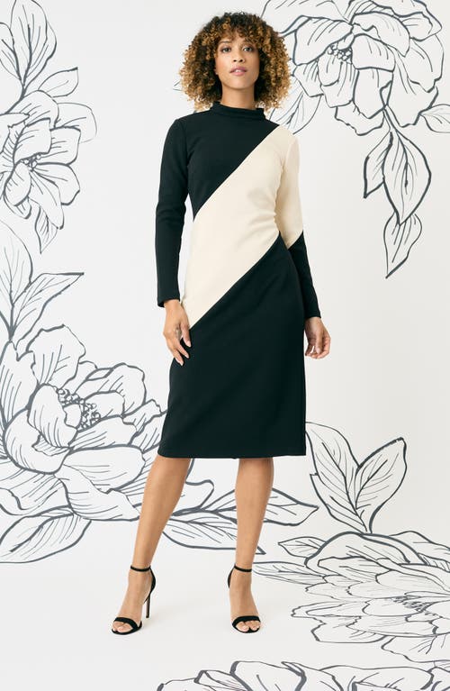 Shop Maggy London Colorblock Long Sleeve Midi Dress In Horn/black