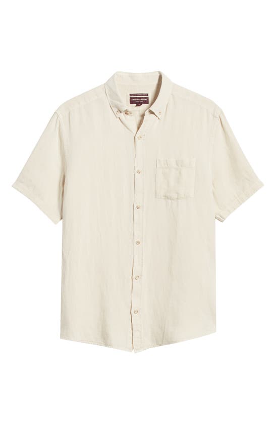 Shop Johnston & Murphy Antique Dyed Linen Blend Short Sleeve Button-down Shirt In Light Gray