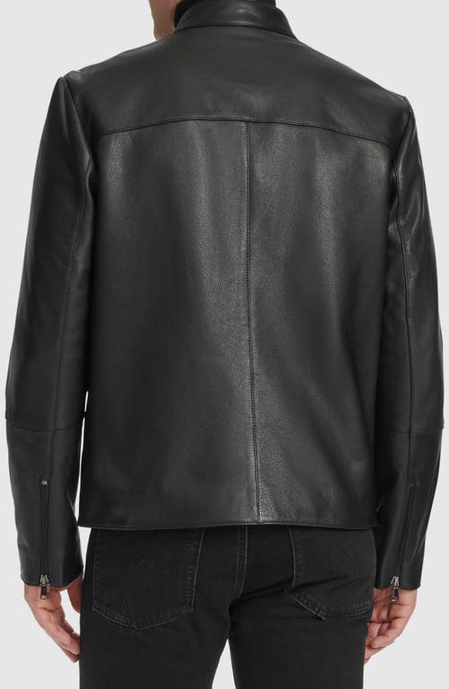 Shop Cole Haan Leather Moto Jacket In Black