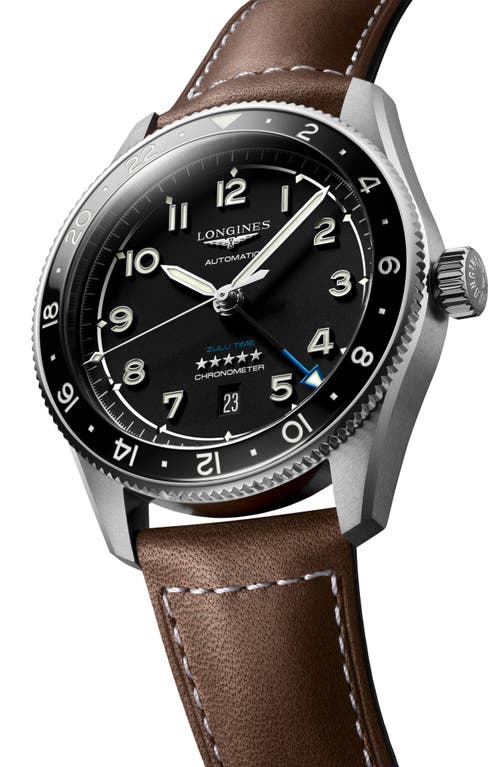 Shop Longines Spirit Leather Strap Watch, 42mm In Black/brown