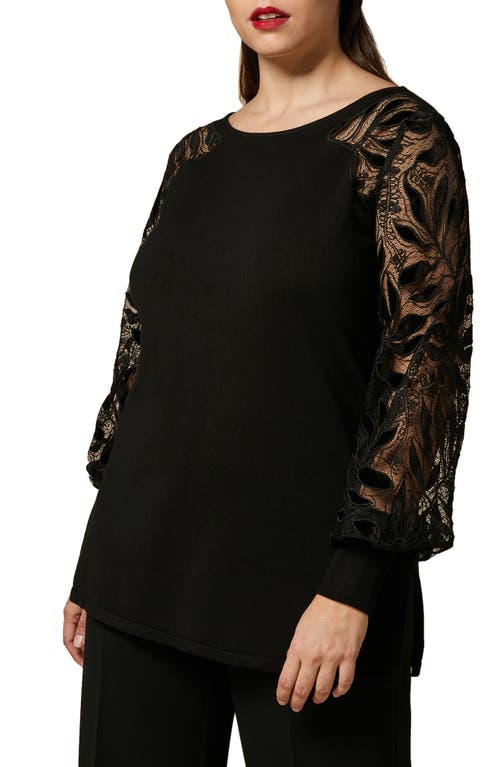 Lace Sleeve Tunic Sweater in Black