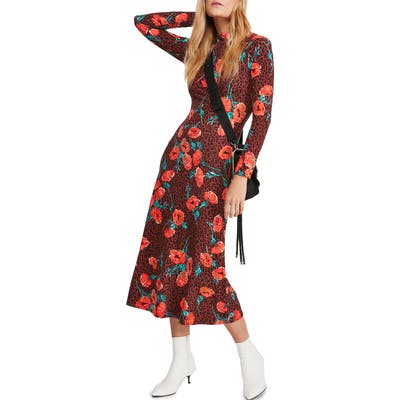Free People Retro Romance Mixed Print Long Sleeve Dress, Brown