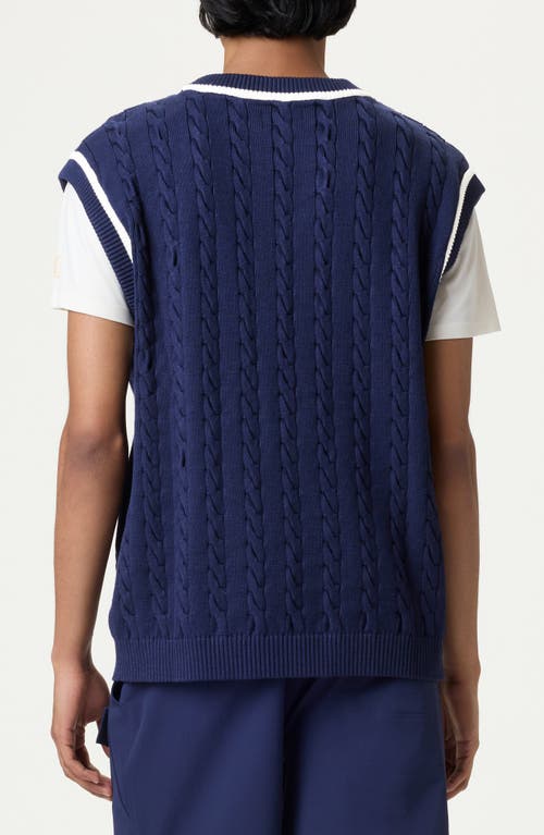 Shop Fila Gender Inclusive Baseline Cable Stitch Sweater Vest In  Navy/gardenia