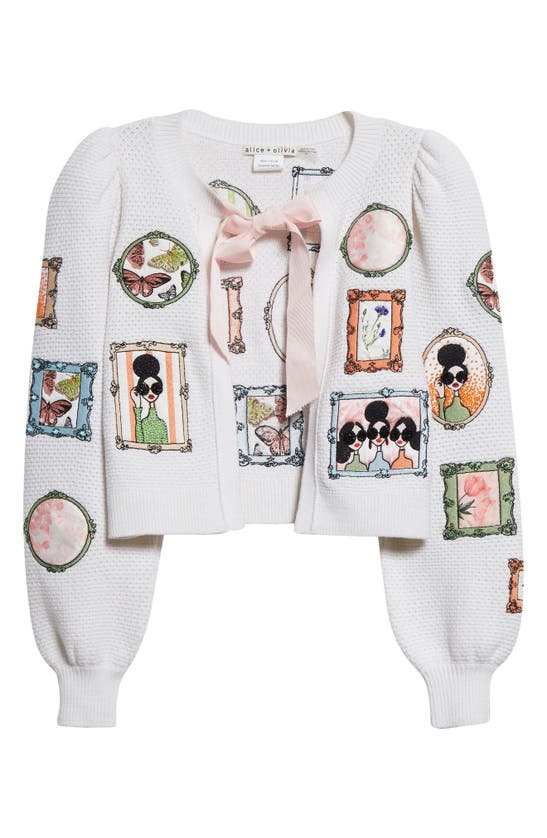 Shop Alice And Olivia Kitty Stace Face Frame Wool Blend Cardigan In Soft White