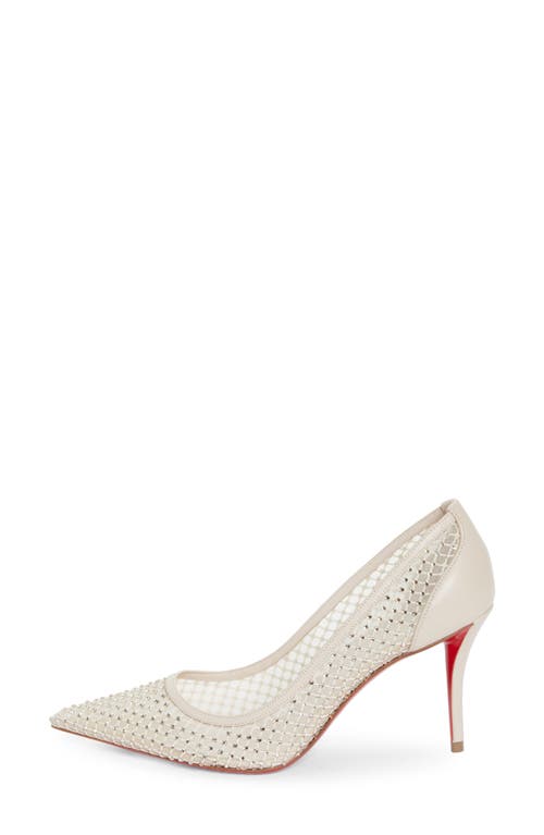 Shop Christian Louboutin Apostropha Crystal Embellished Pointed Toe Pump In Leche Silk/lin Leche