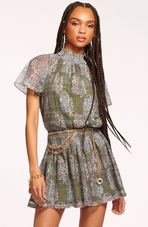 Ramy Brook Arizons Mixed Print Minidress In Dark Sage Tartan