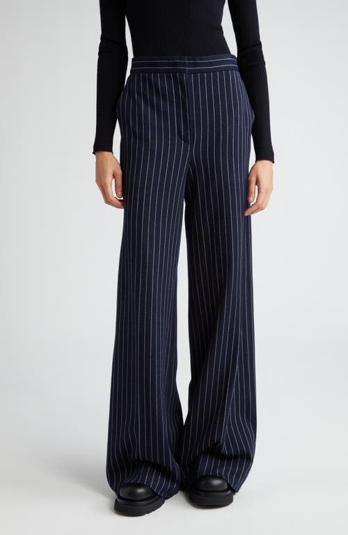 Max Mara Benito Relaxed Fit Pinstripe Cotton, Cashmere & Silk Wide Leg Pants Ultramarine at Nordstrom,