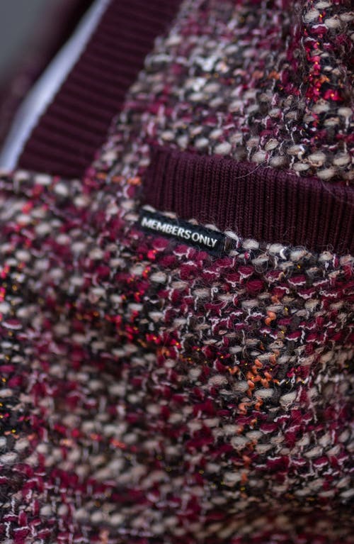 Shop Members Only Updated Tweed Varsity Jacket With Contrast Sleeve In Burgundy