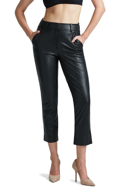 Tapered Faux-Leather Trousers - Black