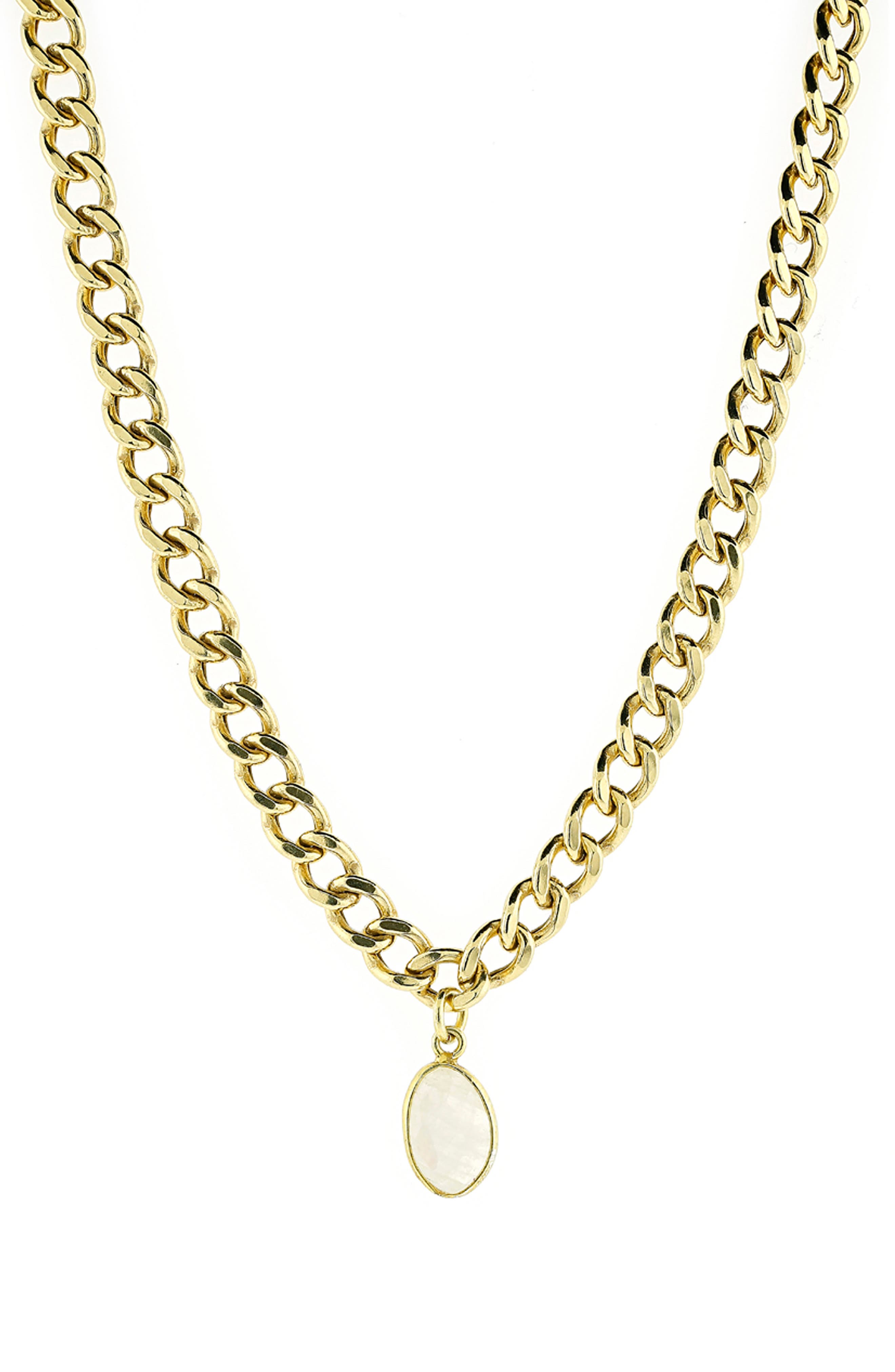 Adornia 14k Gold Plated Sterling Silver Moonstone Curb Chain Pendant Necklace In Metallic Gold