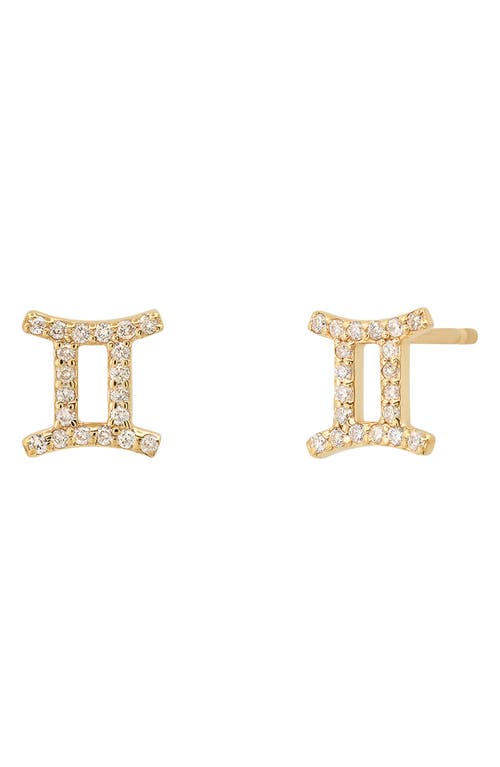 Zodiac Diamond Stud Earrings in 14K Yellow Gold - Gemini