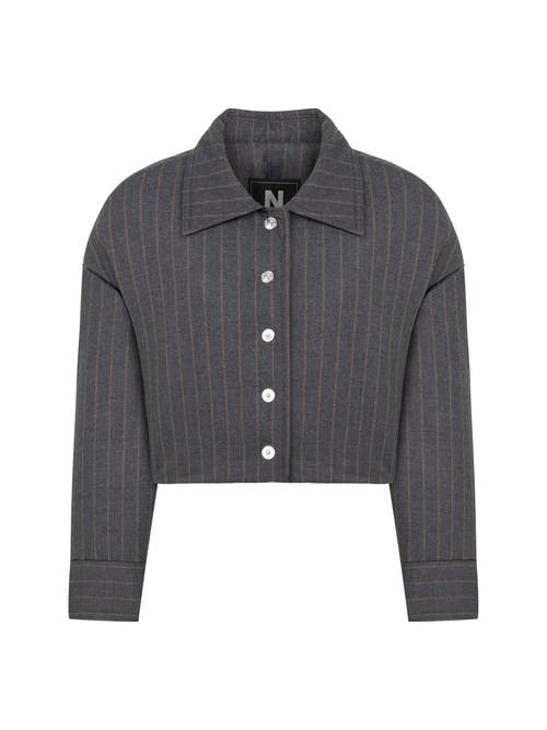 Shop Nocturne Striped Padded Shoulder Jacket In Grey