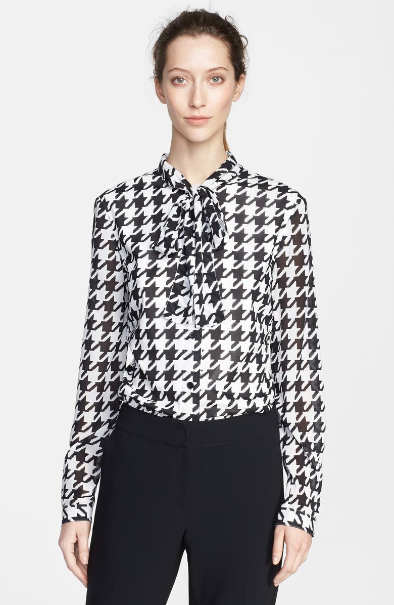 St. John Collection Houndstooth Print Silk Blouse | Nordstrom