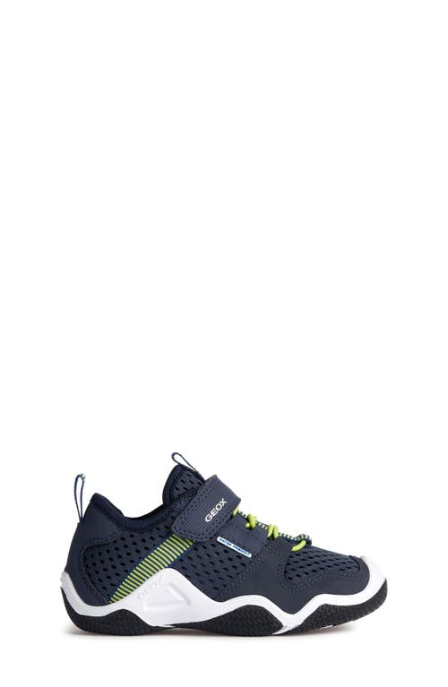 Geox Kids' Wader Sneaker In Navy/lime