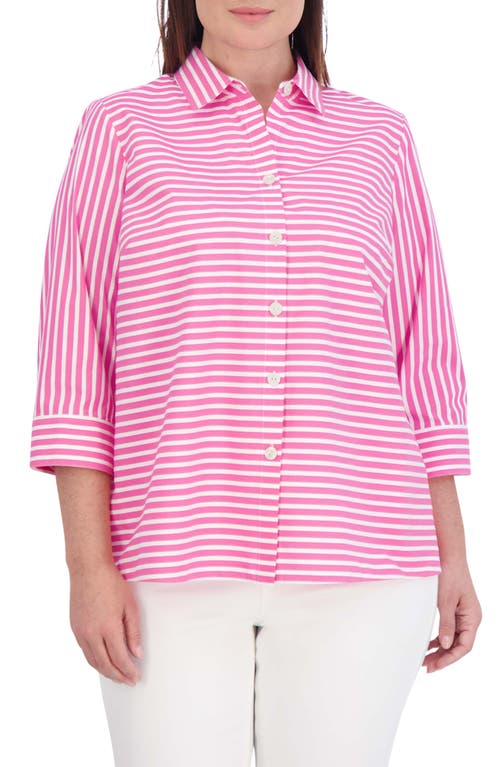 Foxcroft Kelly Stripe Cotton Blend Button-Up Shirt at Nordstrom,