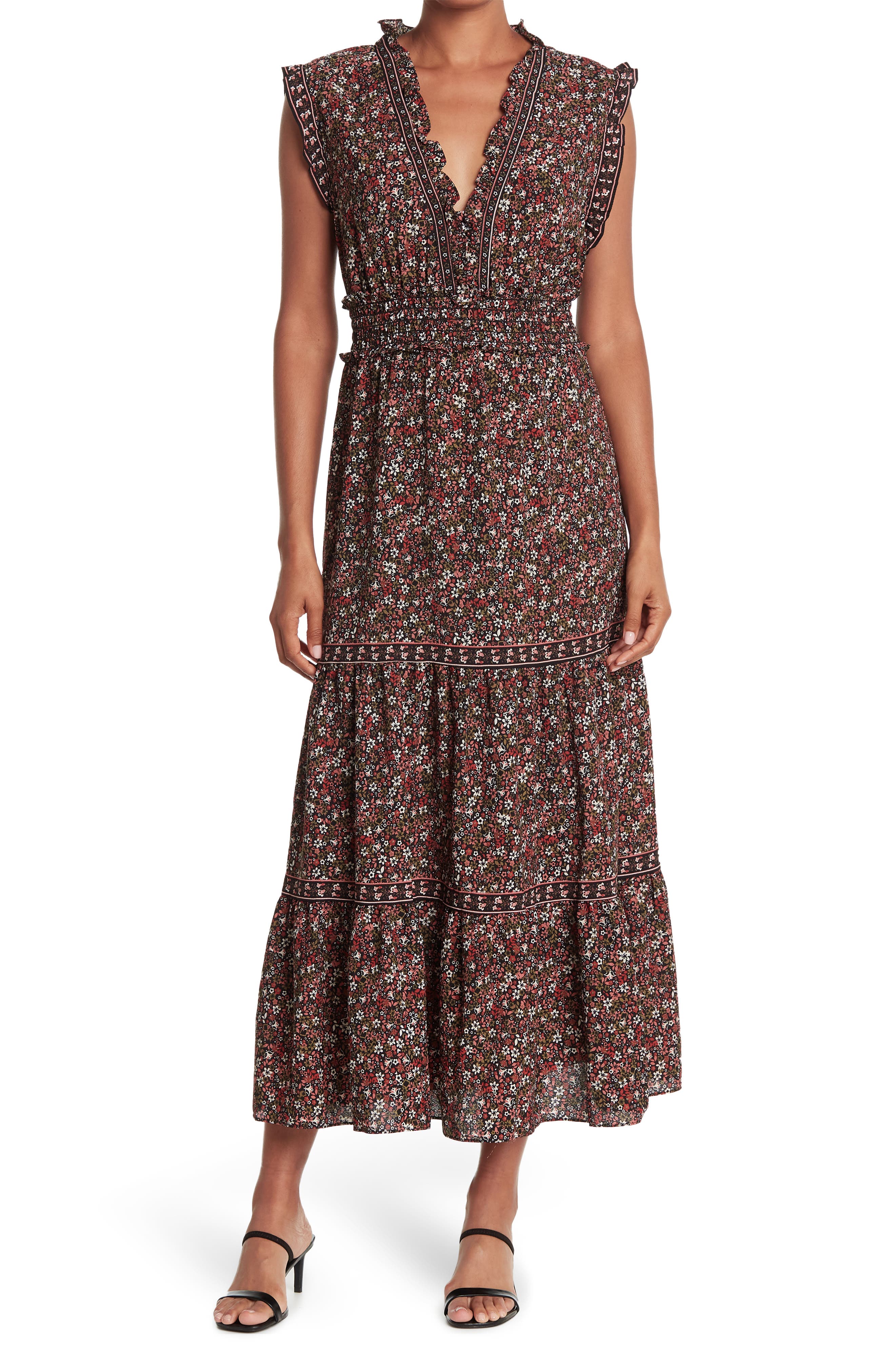 max studio floral print tiered dress