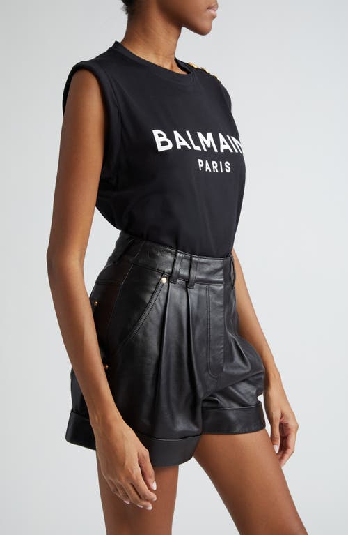 Balmain Embossed-buttons Logo-print Tank Top In Black/white