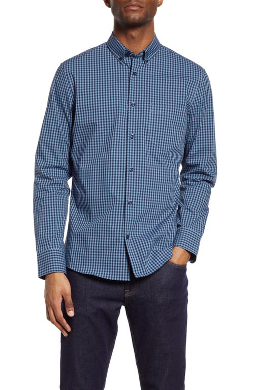 Nordstrom Tech-Smart Trim Fit Gingham CoolMax® Poplin Button-Down Shirt in Blue Captain Will Gingham