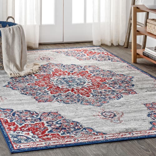 Jonathan Y Modern Persian Vintage Moroccan Medallion Area Rug In Navy/red