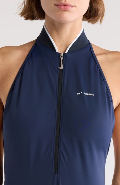 Shop Nike X Jacquemus Zip-up One-piece Swimsuit In Dark Obsidian/silver