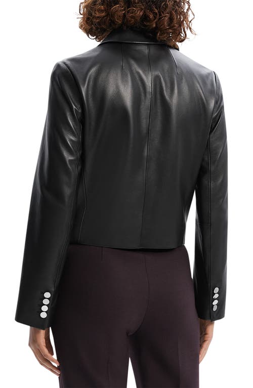 Shop Theory Boxy Crop Leather Jacket In Black