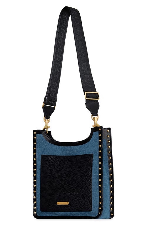 Shop Rebecca Minkoff Medium Darren North/south Denim & Leather Crossbody Bag In Mid Blue/black