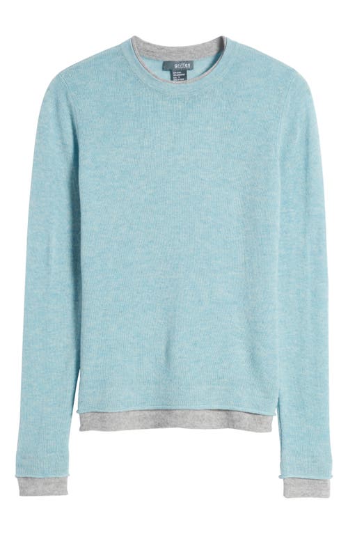 Shop Griffen Contrast Trim Wool & Cashmere Crewneck Sweater In Ice/light Grey