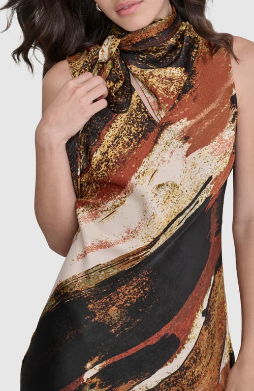 Shop Dkny Print Tie Neck Dress In Paint Stroke