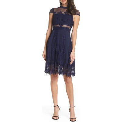 Foxiedox Bravo Zulu Lace Fit & Flare Cocktail Dress, Blue