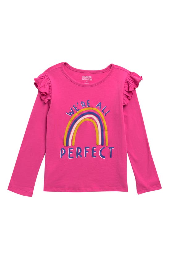 Harper Canyon Kids' Ruffle Sleeve Graphic T-shirt In Pink Raspberry All Perfect