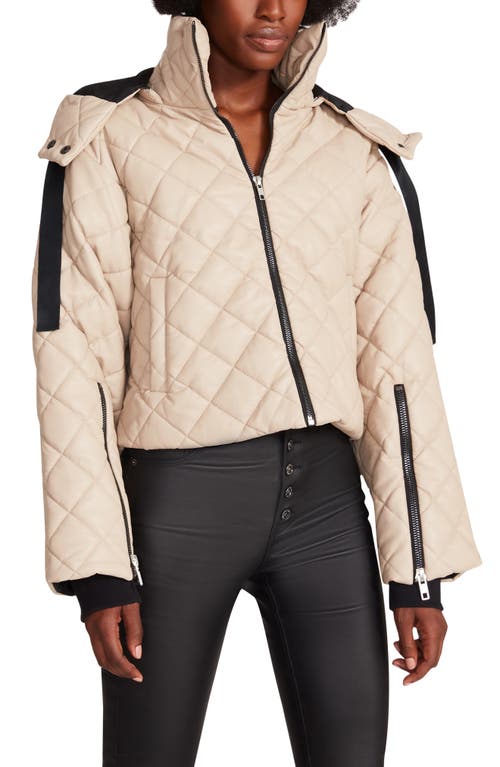 Steve Madden Hayle Quilted Faux Leather Puffer Jacket in Beige