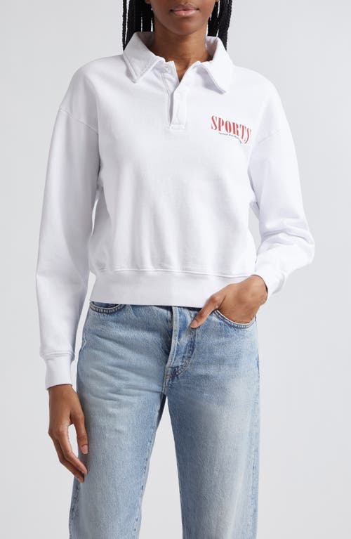 Sporty & Rich Sports Long Sleeve Crop Polo White at Nordstrom,