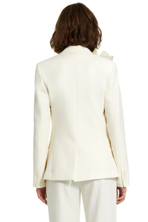 Mac Duggal Classic Crepe Blazer Jacket With Flower In Ivory