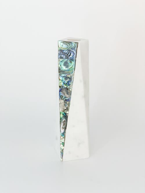 Anaya Rainbow Pearl Marble Candle Holder In White
