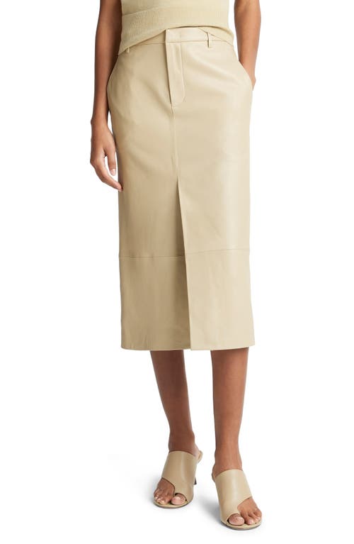 Straight Fit Leather Midi Skirt in Seed