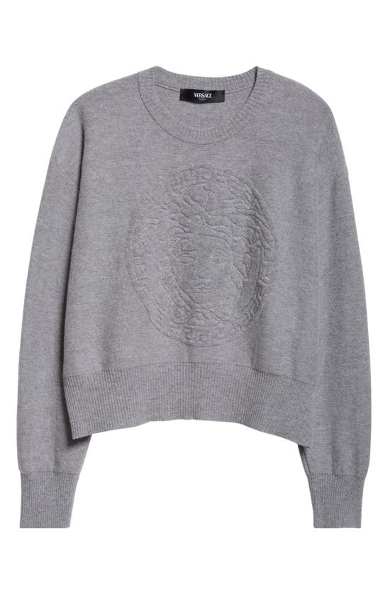 Shop Versace Medusa Wool & Cashmere Sweater In Concrete Melange