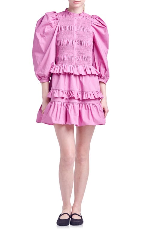 English Factory Smocked Balloon Sleeve Cotton Minidress at Nordstrom,