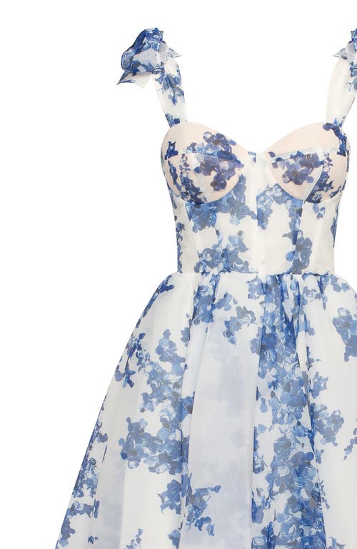 Milla Charming Blue Hydrangea-patterned Organza Midi Dress In Blue-navy