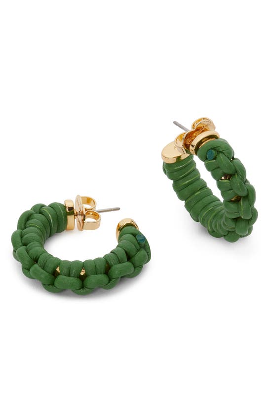 Kate Spade Leather Woven Hoop Earrings In Green/ Gold | ModeSens