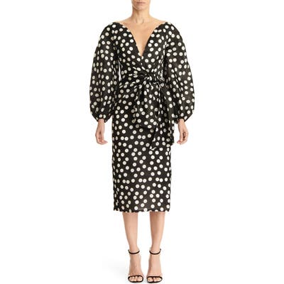 Carolina Herrera Long Sleeve Wide V-Neck Dress, Black