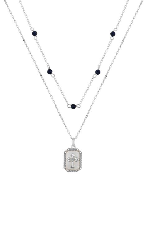 CZ & Mother of Pearl Cross Pendant Necklace