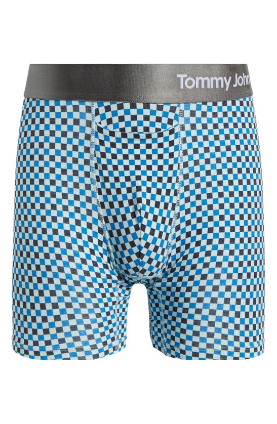 Shop Tommy John Cool Cotton Blend Boxer Briefs In Fair Aqua Checkmate