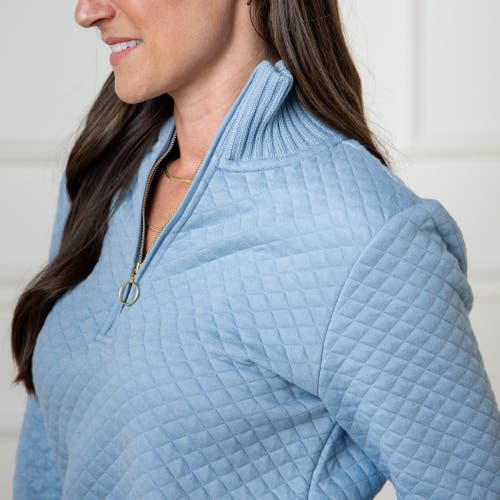 Hope & Henry Quilted Half Zip Pullover In Dusty Blue Quilted